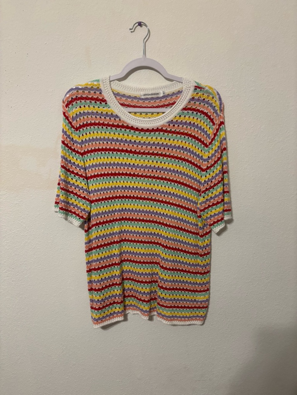 Striped Crochet Knit Top in Multicolor